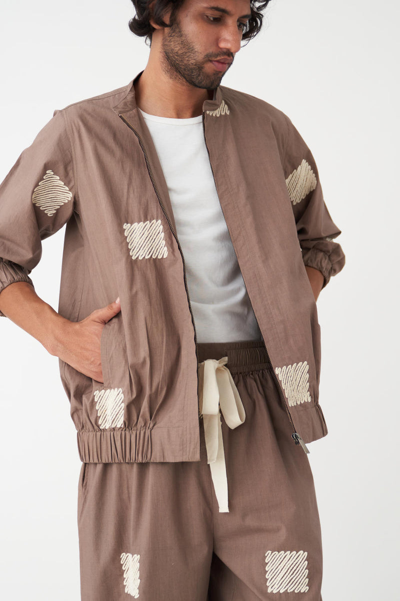 EMB. BOMBER JACKET CO-ORD (Set Of 2) - CEDAR poplin by THREE Men for men in Singapore