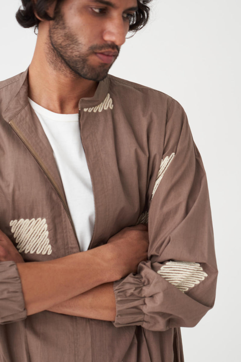EMB. BOMBER JACKET CO-ORD (Set Of 2) - CEDAR poplin by THREE Men for men in Singapore