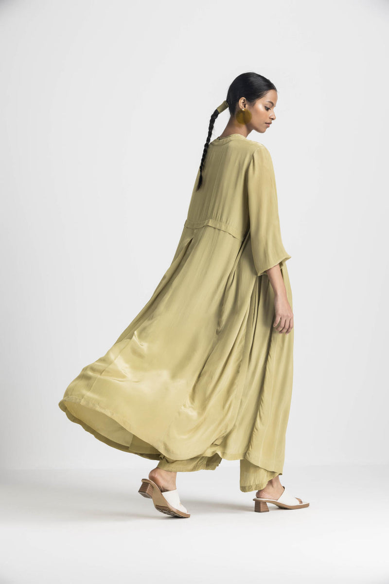 BACK YOKE JACKET CO ORD (SET OF 4) - MOSS GREEN by THREE in green color for women in Singapore
