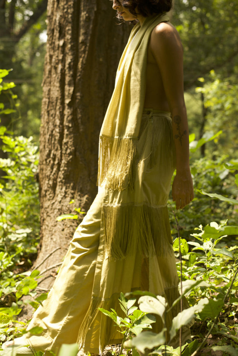 FRINGE SKIRT PANT - MOSS GREEN poplin by THREE in green color for women in Singapore