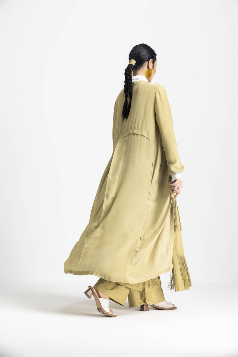 FRINGE SKIRT PANT CO ORD - MOSS GREEN by THREE in green color for women in Singapore