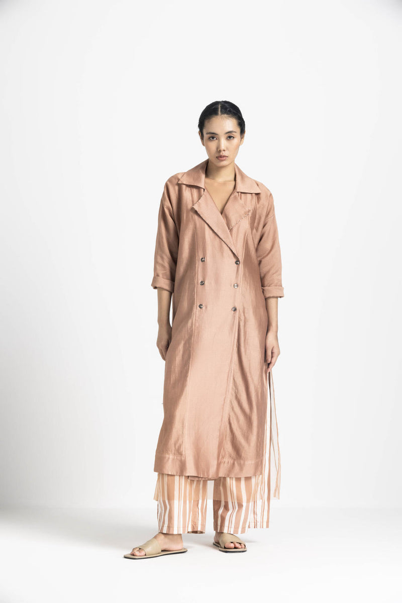 OVERLAP KAFTAN CO ORD - CHAMPAGNE poplin by THREE in pink color for women in Singapore