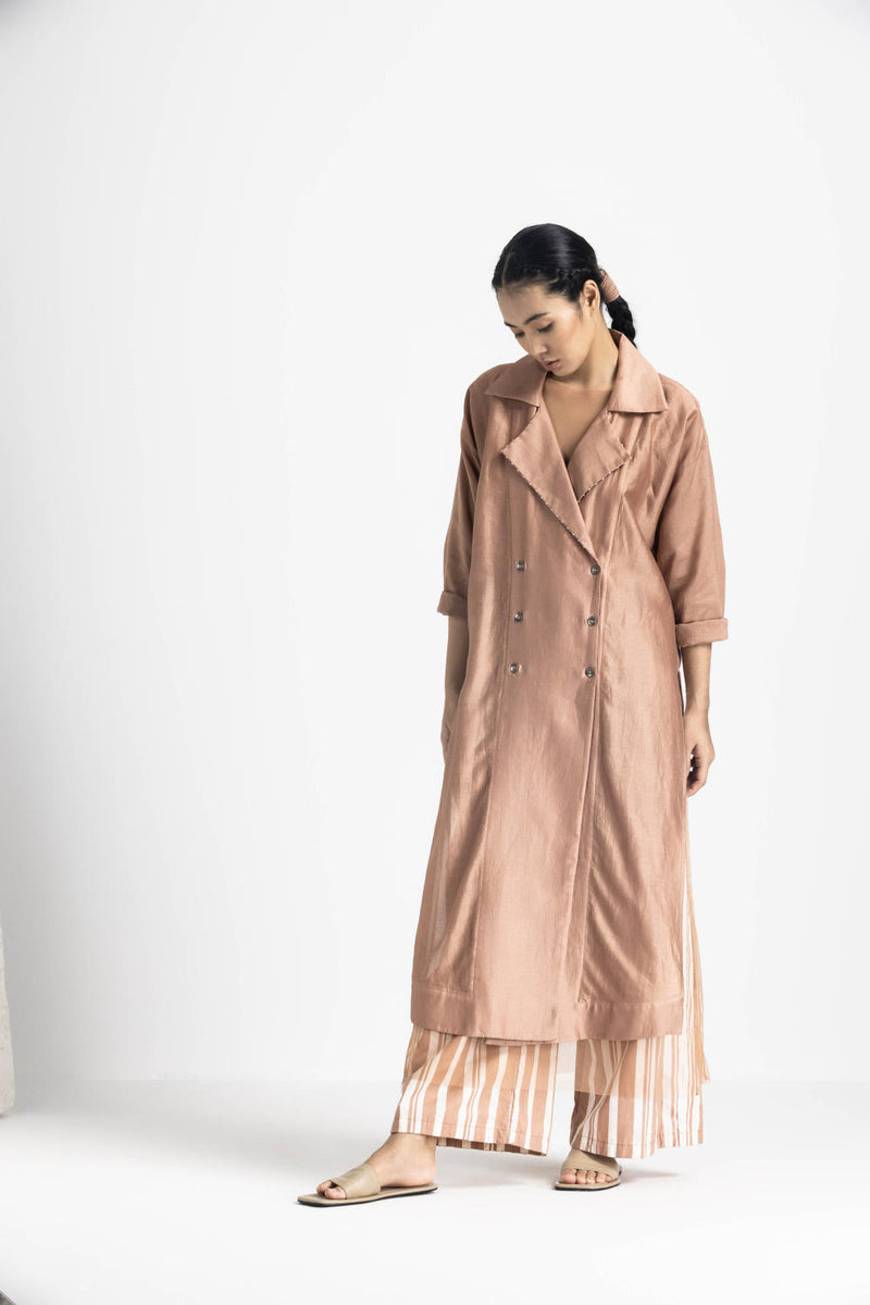 OVERLAP KAFTAN - CHAMPAGNE chanderi by THREE in pink color for women in Singapore