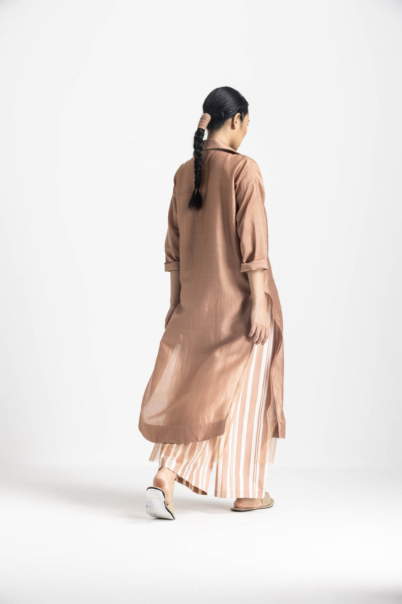 OVERLAP KAFTAN CO ORD - CHAMPAGNE poplin by THREE in pink color for women in Singapore