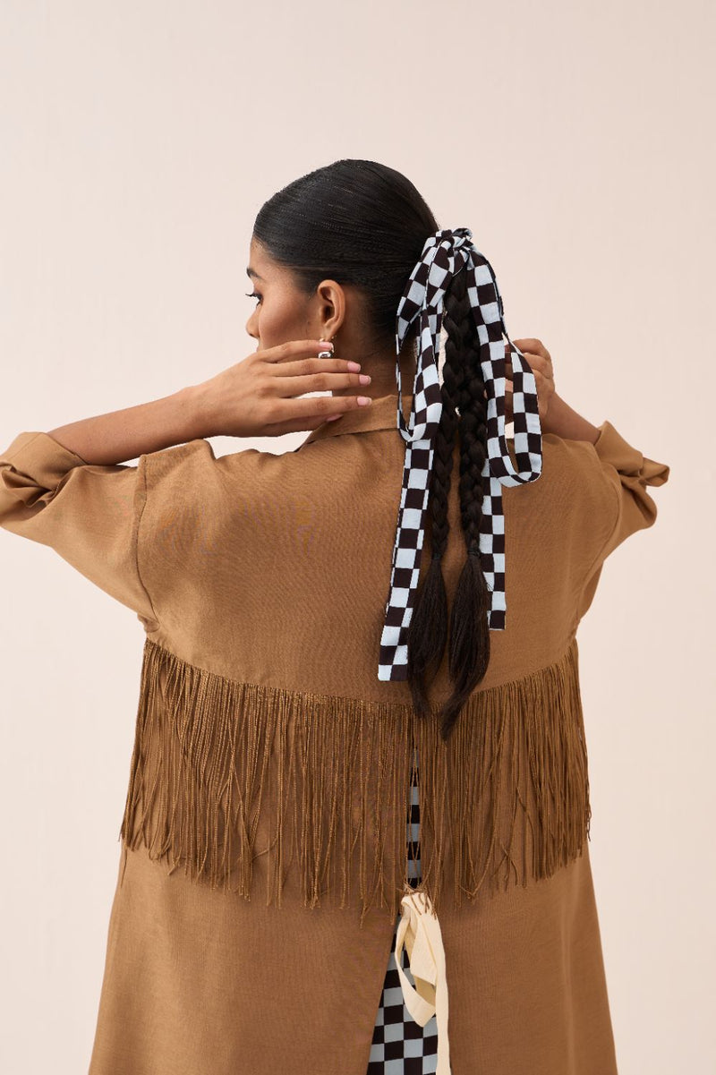 Back Tie Overlay Jacket (Set Of 2) chanderi by THREE in sand color for women in Singapore