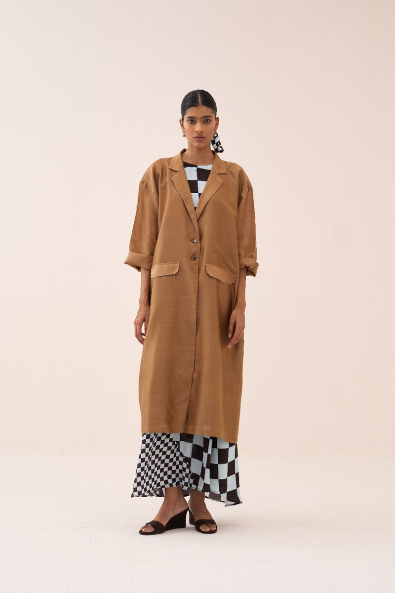 Back Tie Overlay Jacket (Set Of 2) chanderi by THREE in sand color for women in Singapore