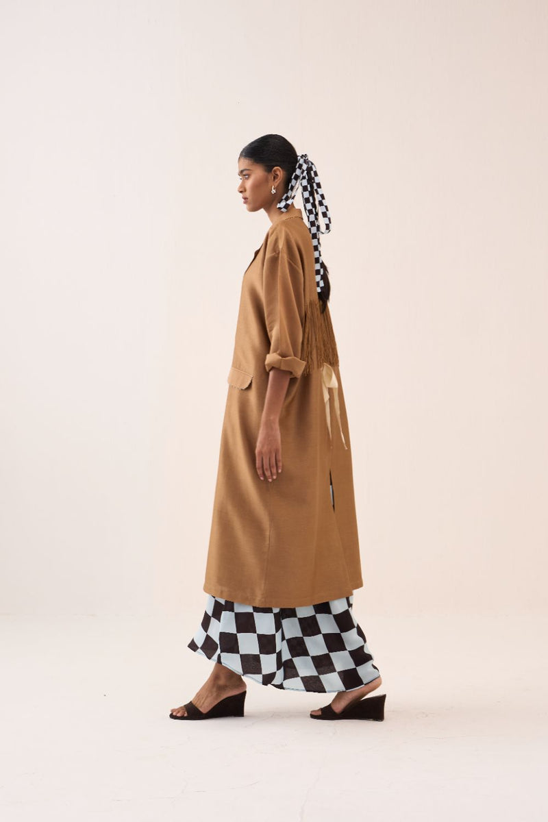 Back Tie Overlay Jacket (Set Of 2) chanderi by THREE in sand color for women in Singapore