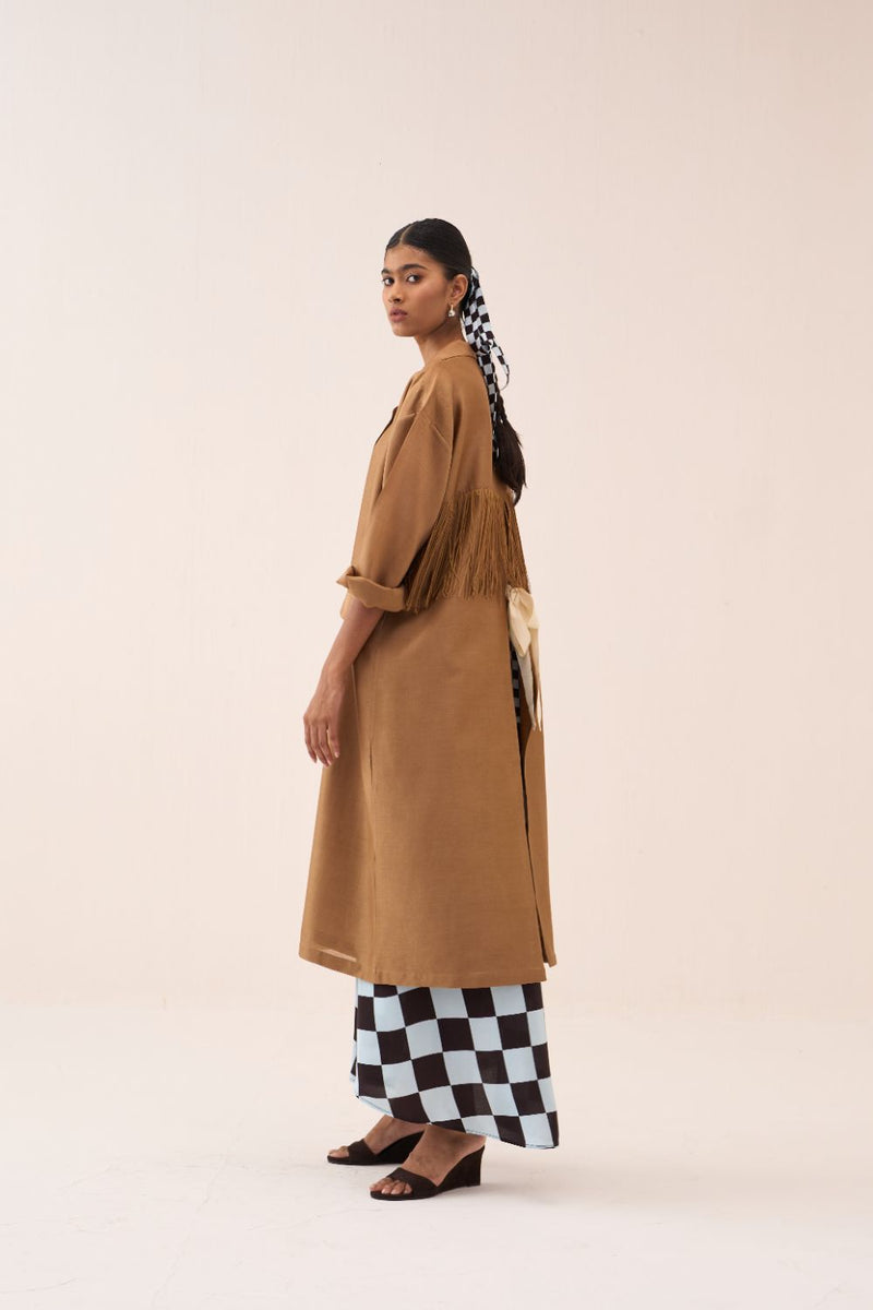 Back Tie Overlay Jacket (Set Of 2) chanderi by THREE in sand color for women in Singapore