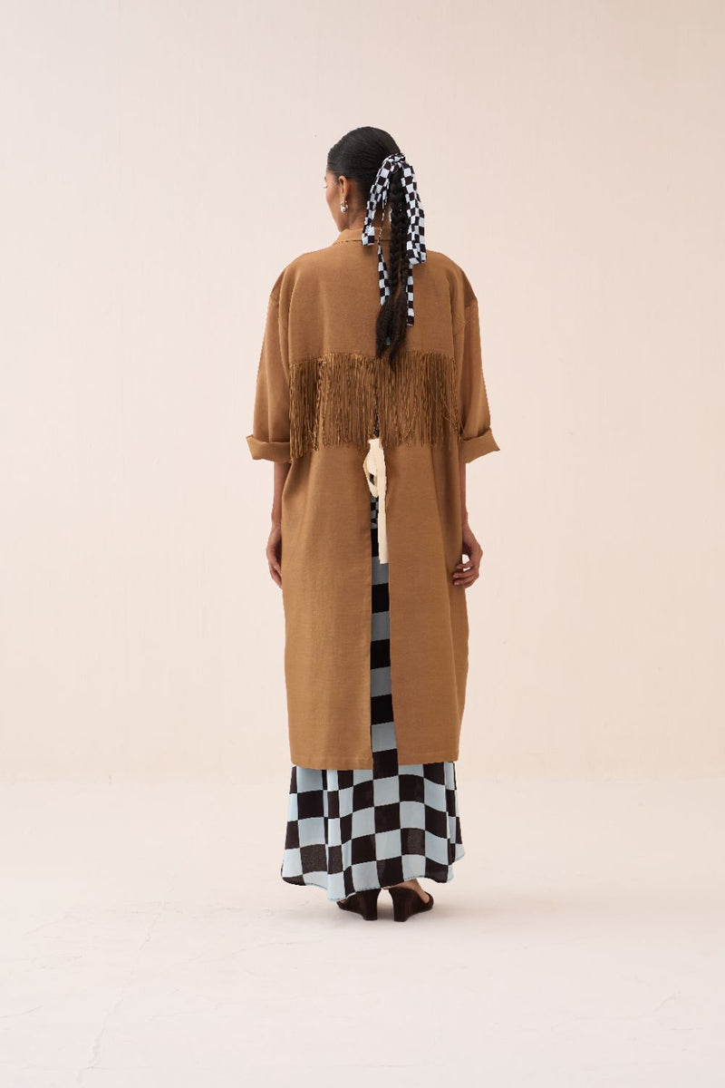 Back Tie Overlay Jacket (Set Of 2) chanderi by THREE in sand color for women in Singapore