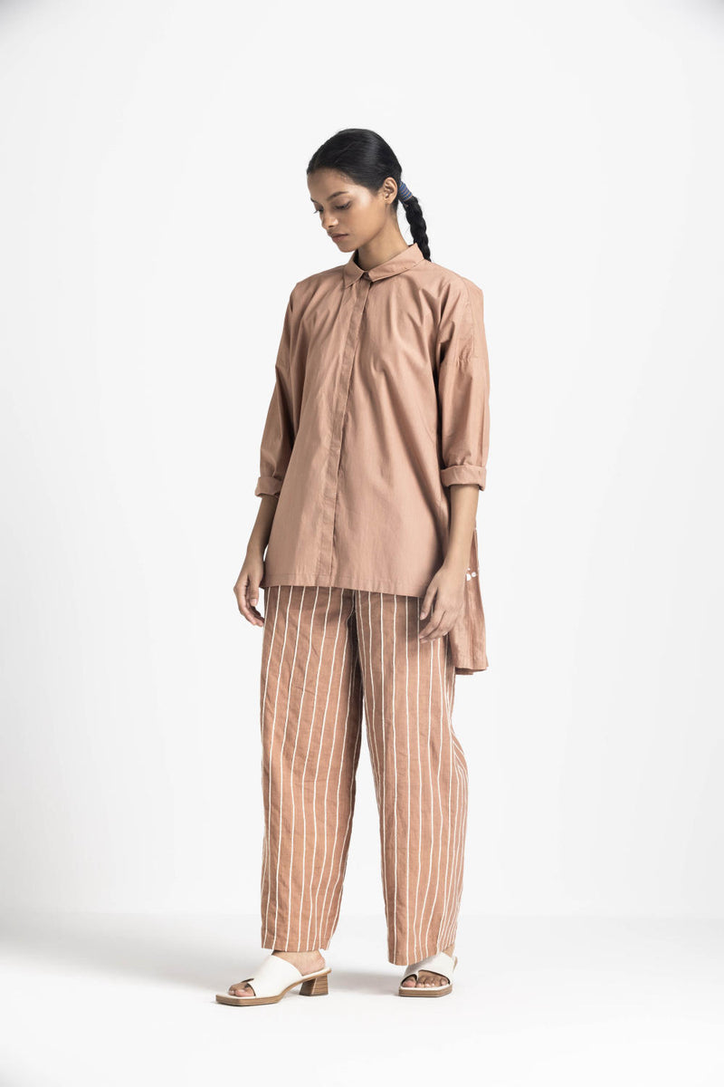 COLLARED BACK PLEAT SHIRT - CHAMPAGNE poplin by THREE in pink color for women in Singapore
