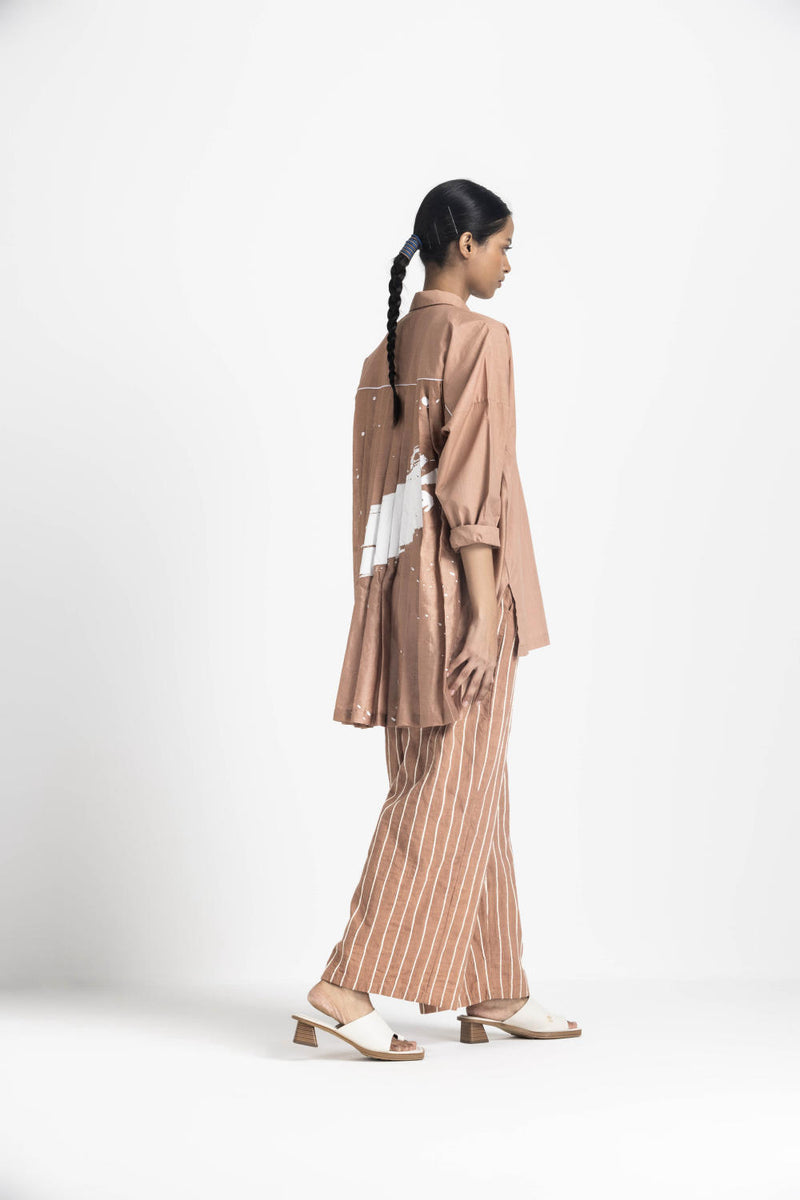 COLLARED BACK PLEAT SHIRT - CHAMPAGNE poplin by THREE in pink color for women in Singapore