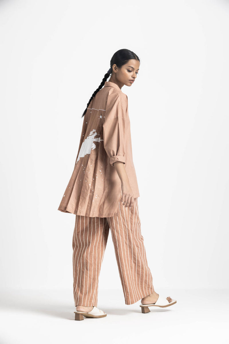 COLLARED BACK PLEAT SHIRT - CHAMPAGNE poplin by THREE in pink color for women in Singapore
