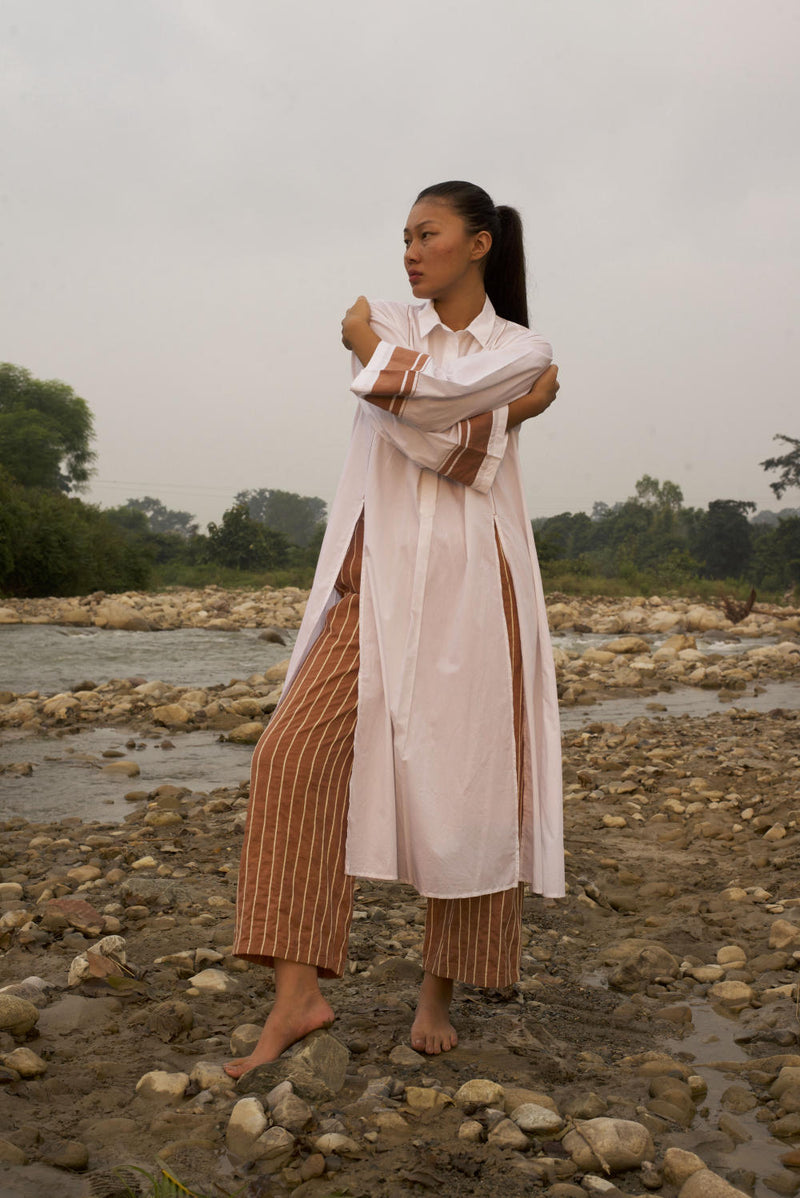 WIDE SLEEVE SHIRT CO ORD - CHAMPAGNE poplin by THREE in pink color for women in Singapore