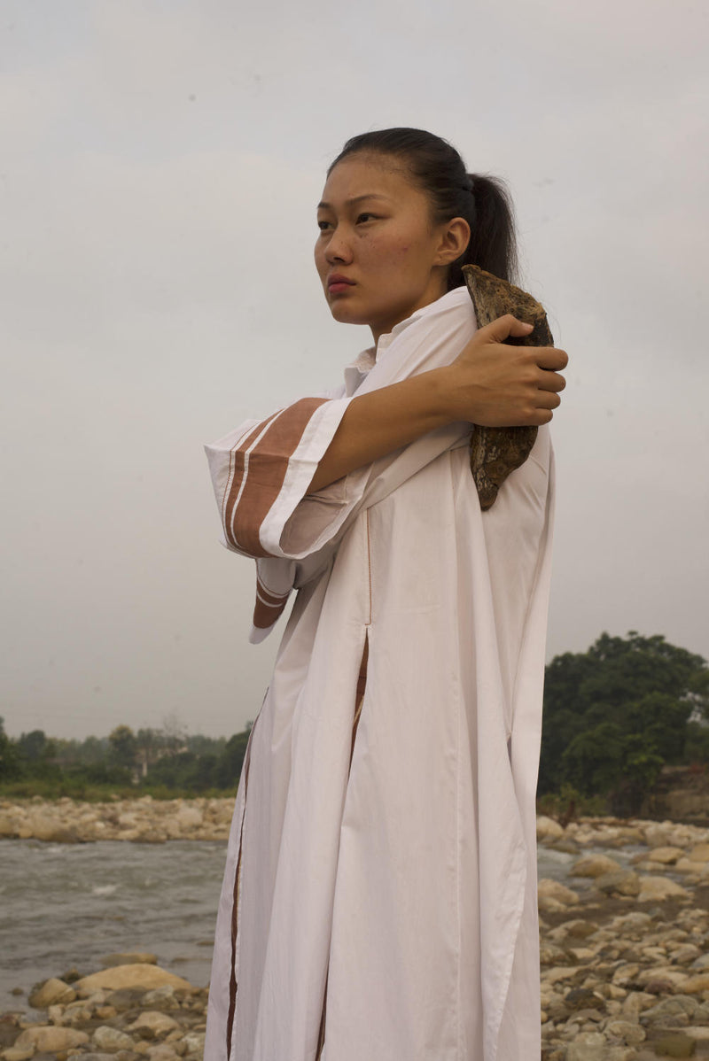 WIDE SLEEVE SHIRT CO ORD - CHAMPAGNE poplin by THREE in pink color for women in Singapore