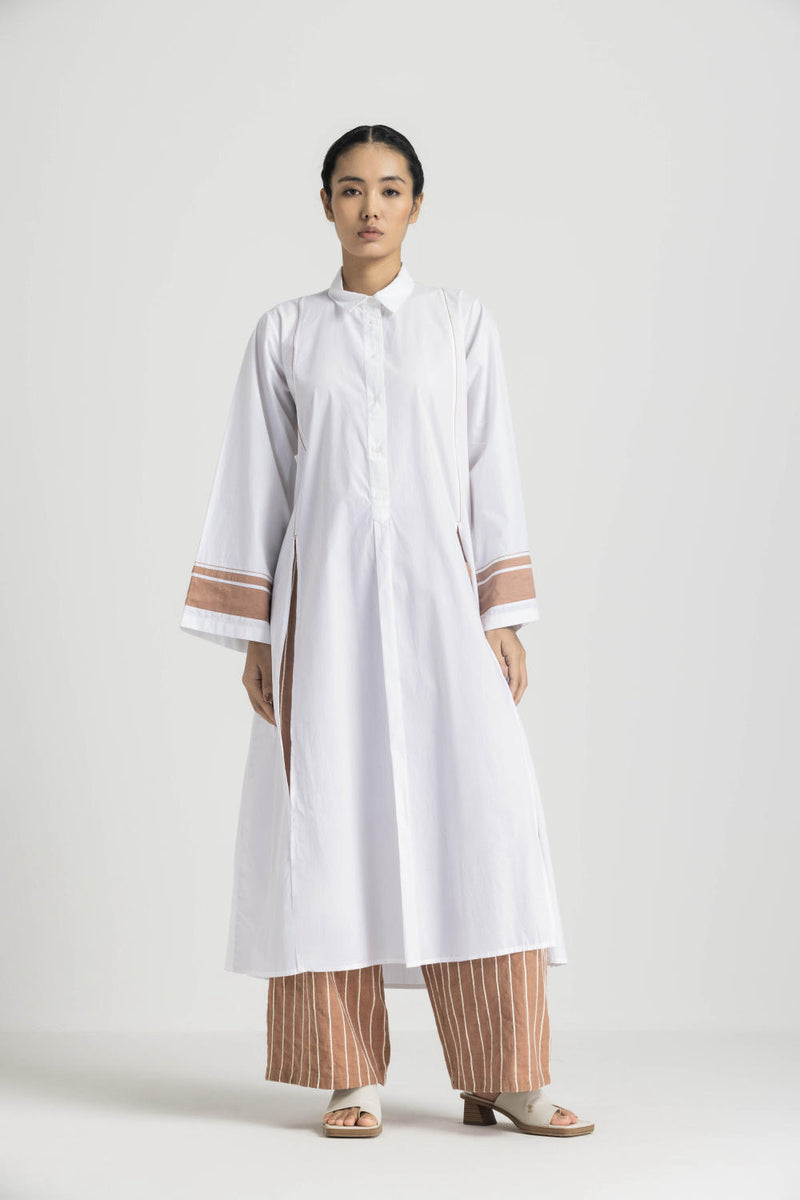 WIDE SLEEVE SHIRT CO ORD - CHAMPAGNE poplin by THREE in pink color for women in Singapore