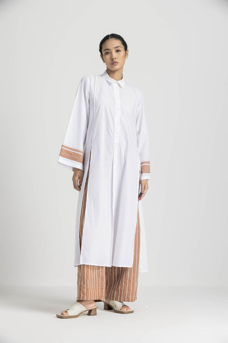 WIDE SLEEVE SHIRT CO ORD - CHAMPAGNE poplin by THREE in pink color for women in Singapore