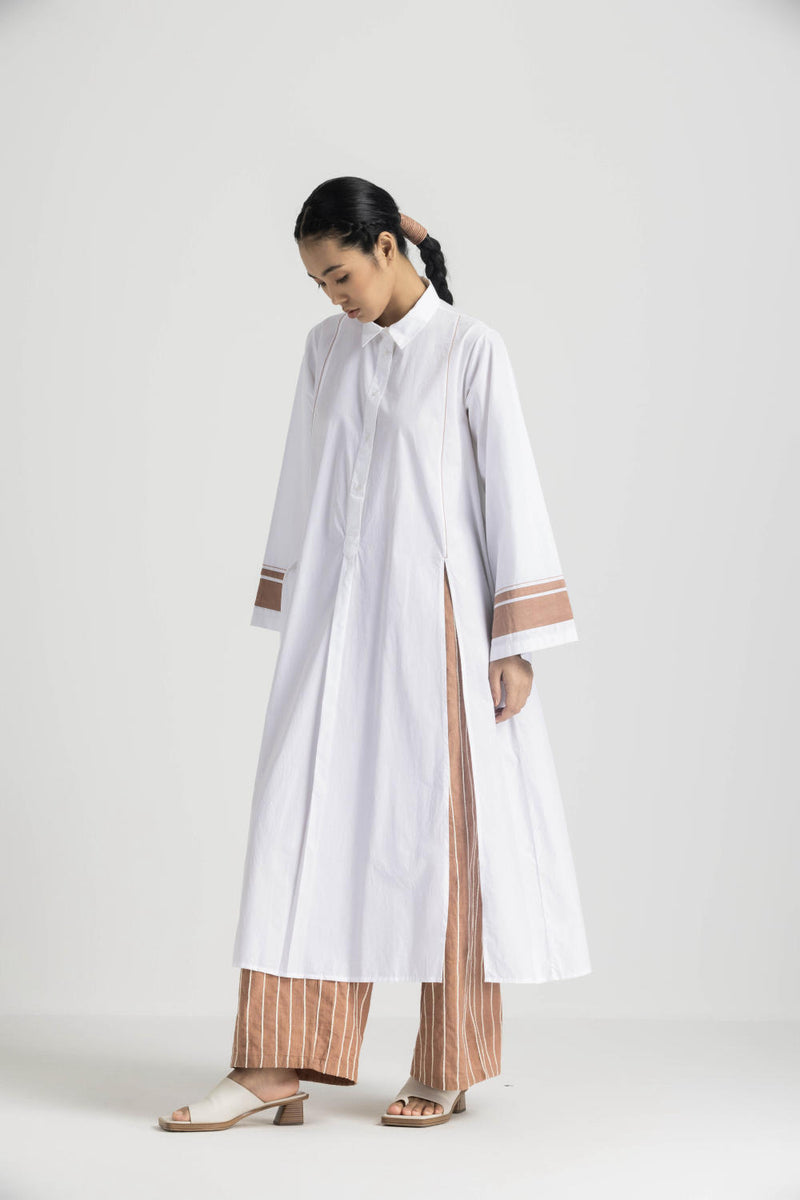 WIDE SLEEVE SHIRT CO ORD - CHAMPAGNE poplin by THREE in pink color for women in Singapore