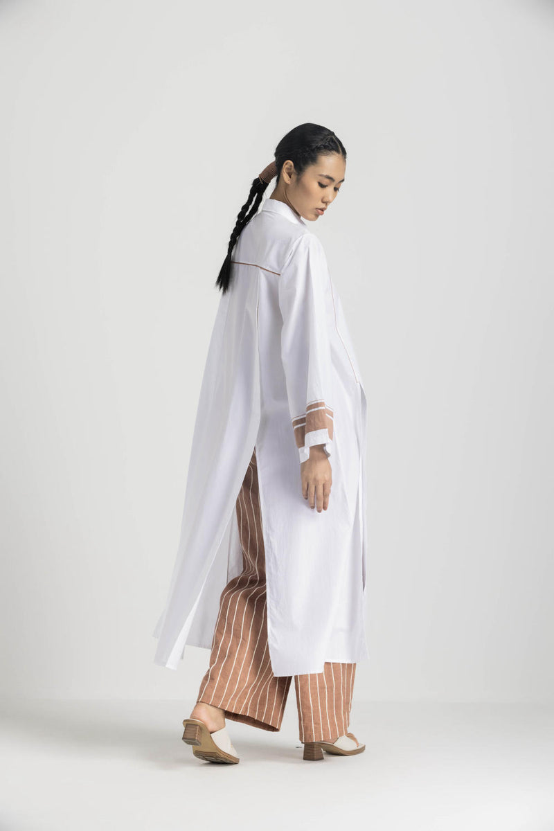 WIDE SLEEVE SHIRT CO ORD - CHAMPAGNE poplin by THREE in pink color for women in Singapore