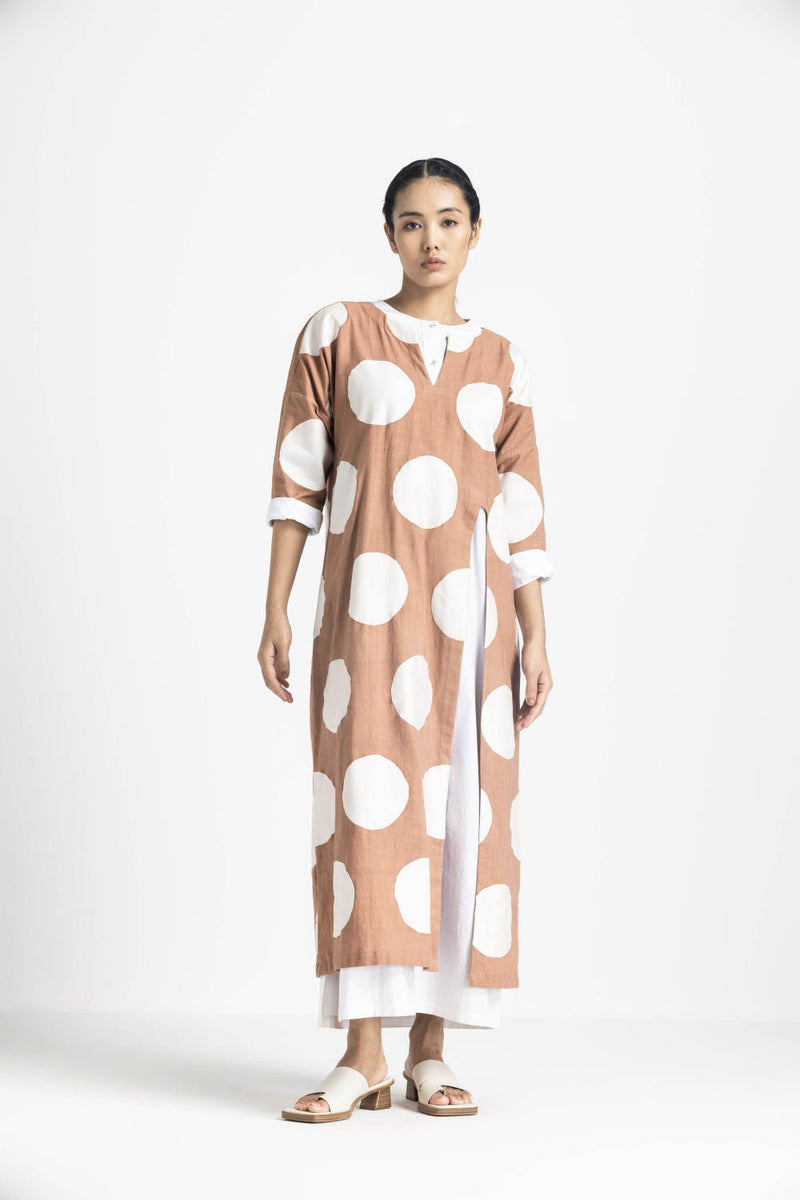 HIGH SLIT APPLIQUE TUNIC CO ORD - CHAMPAGNE by THREE in pink color for women in Singapore