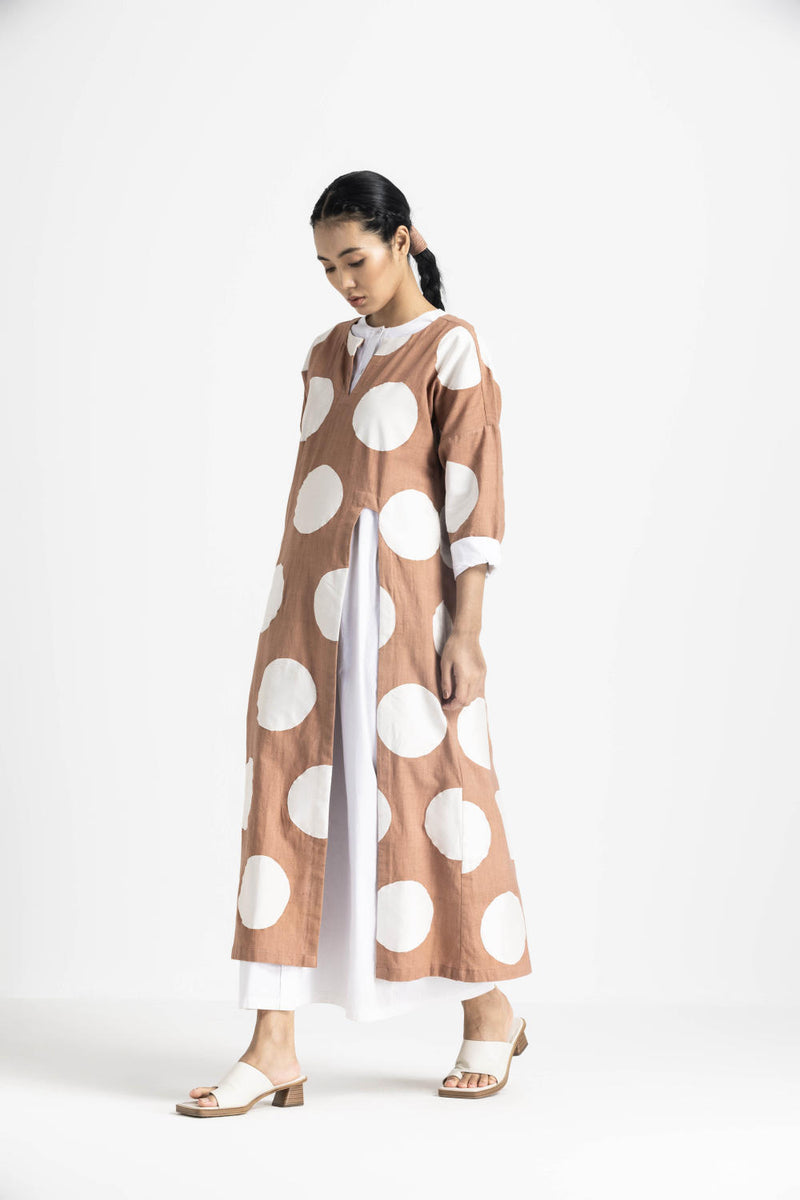 HIGH SLIT APPLIQUE TUNIC - CHAMPAGNE by THREE in pink color for women in Singapore