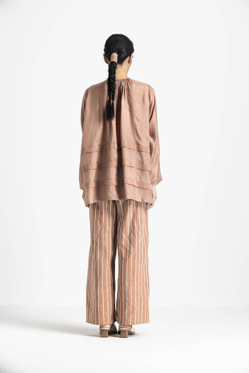 MULTI PLEAT TOP - CHAMPAGNE silk by THREE in pink color for women in Singapore