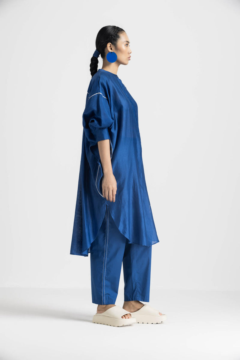 BAT SLEEVE SHIRT CO ORD - ELECTRIC BLUE chanderi by THREE in blue color for women in Singapore