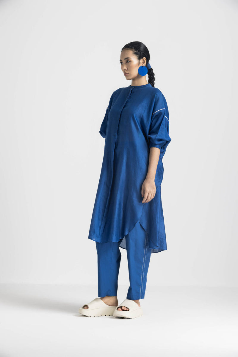 BAT SLEEVE SHIRT CO ORD - ELECTRIC BLUE chanderi by THREE in blue color for women in Singapore