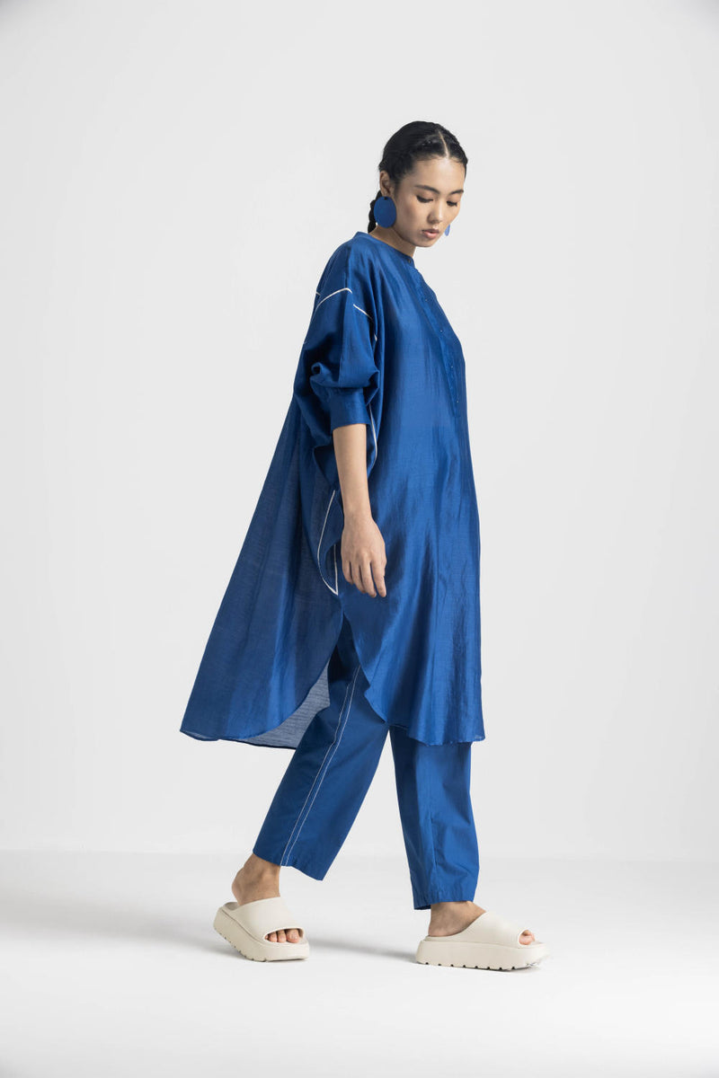 BAT SLEEVE SHIRT - ELECTRIC BLUE chanderi by THREE in blue color for women in Singapore