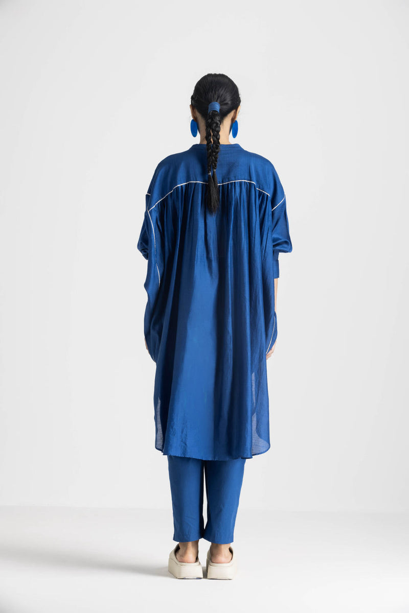 BAT SLEEVE SHIRT - ELECTRIC BLUE chanderi by THREE in blue color for women in Singapore