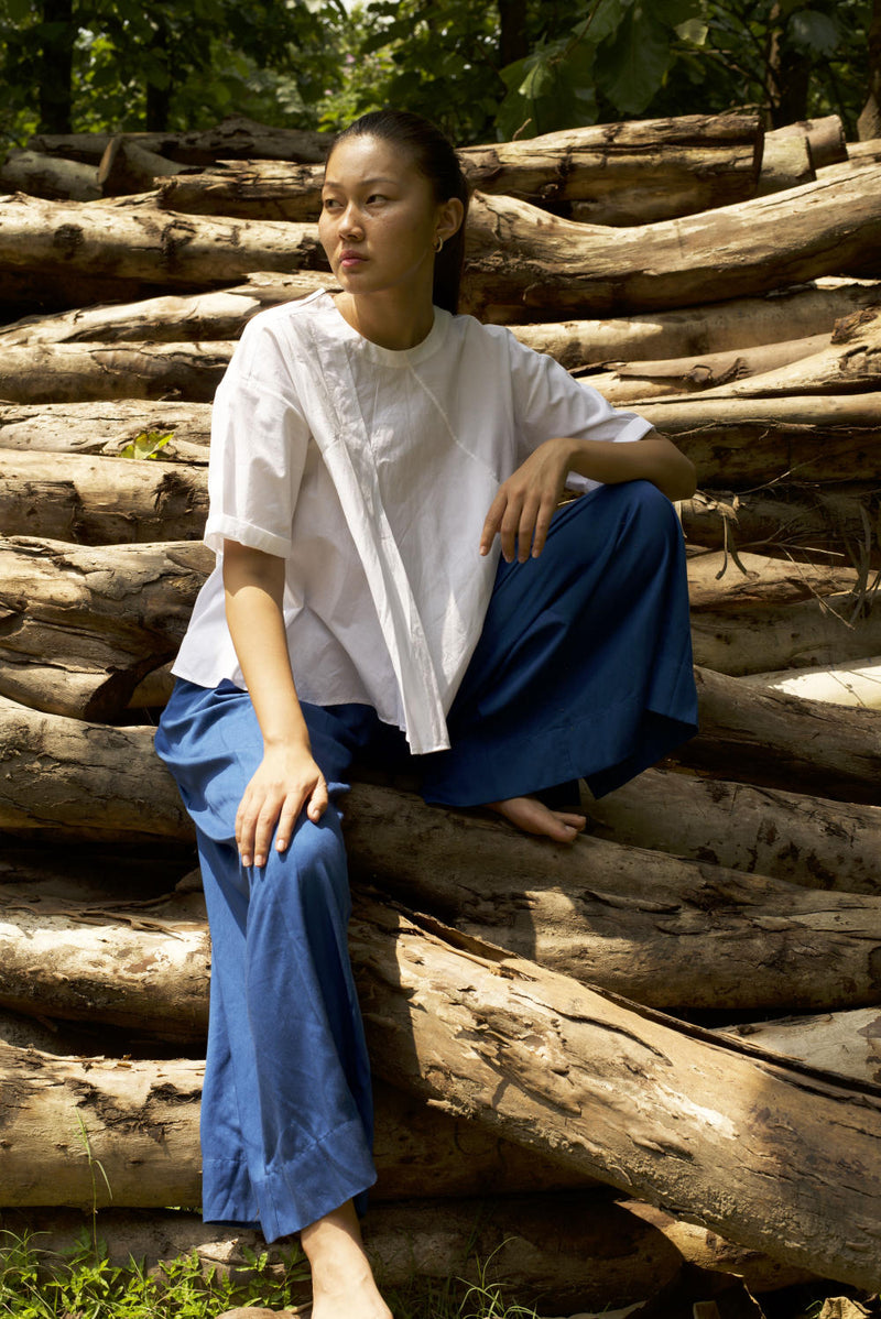 INVERTED BOX PLEAT BOTTOM - ELECTRIC BLUE by THREE in blue color for women in Singapore