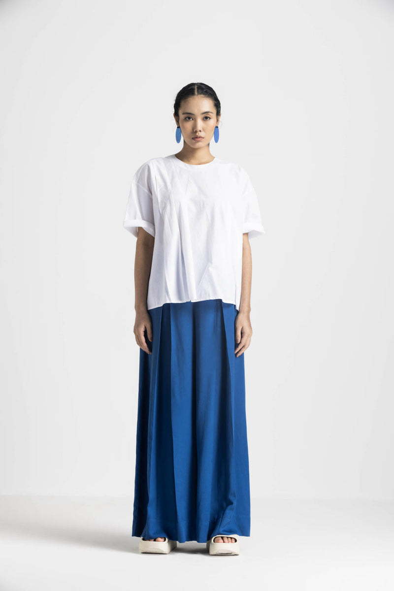 INVERTED BOX PLEAT BOTTOM - ELECTRIC BLUE by THREE in blue color for women in Singapore