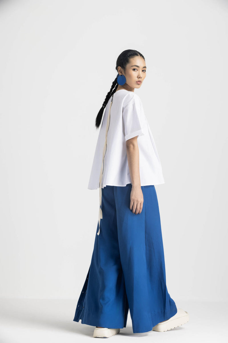 INVERTED BOX PLEAT BOTTOM - ELECTRIC BLUE by THREE in blue color for women in Singapore