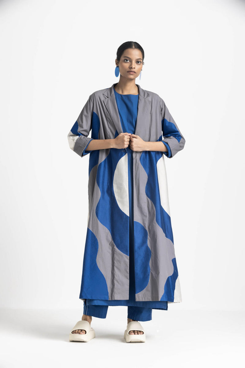 FLORAL APPLIQUE JACKET - ELECTRIC BLUE poplin by THREE in blue color for women in Singapore