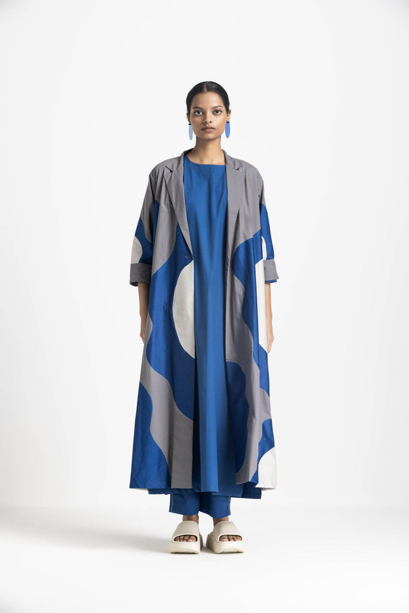 FLORAL APPLIQUE JACKET CO ORD (SET OF 3) - ELECTRIC BLUE poplin by THREE in blue color for women in Singapore
