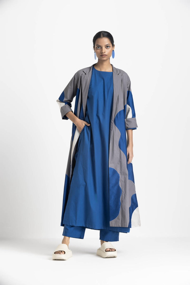 FLORAL APPLIQUE JACKET - ELECTRIC BLUE poplin by THREE in blue color for women in Singapore