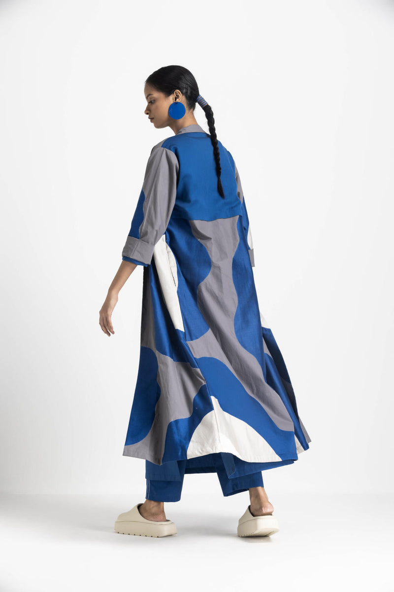 FLORAL APPLIQUE JACKET CO ORD (SET OF 3) - ELECTRIC BLUE poplin by THREE in blue color for women in Singapore