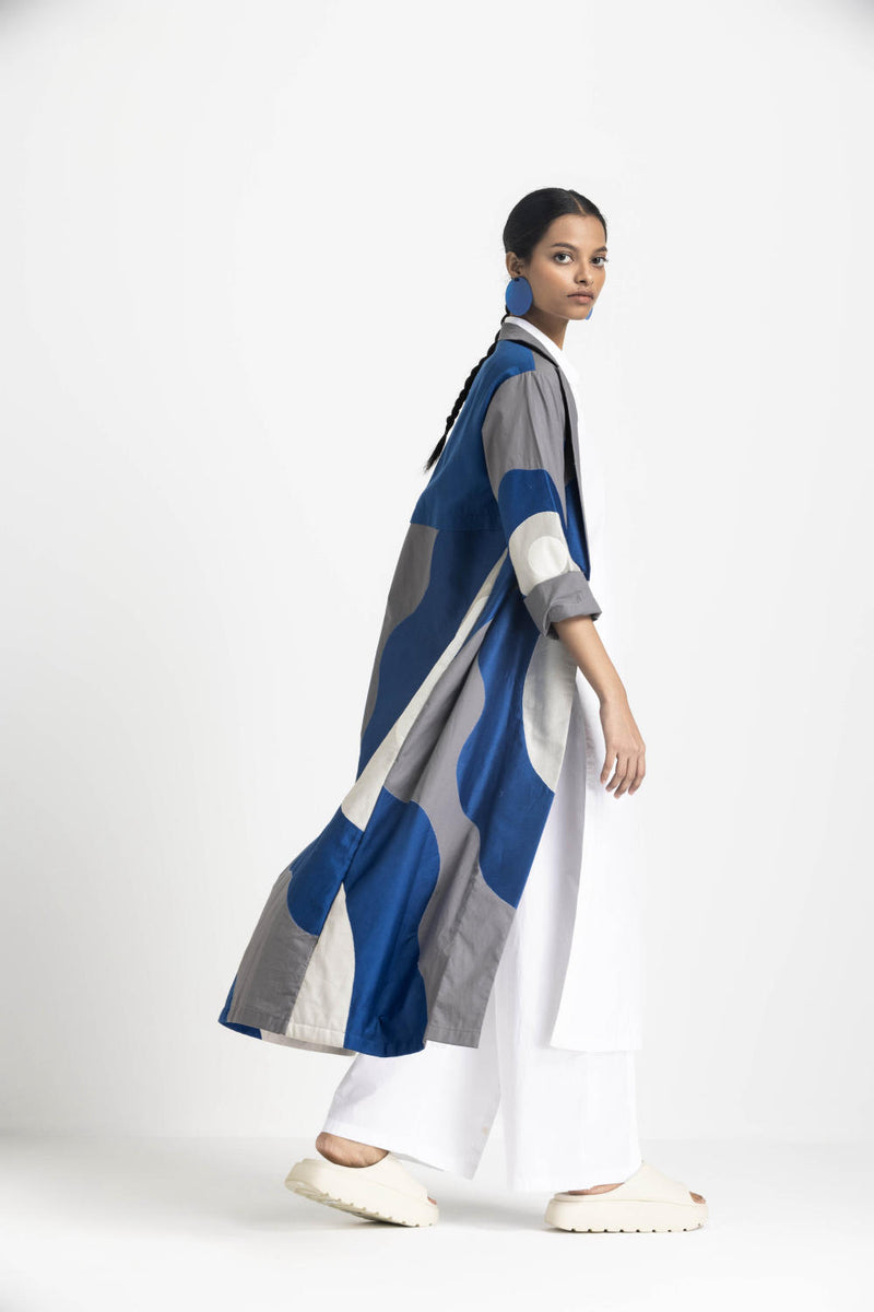 FLORAL APPLIQUE JACKET - ELECTRIC BLUE poplin by THREE in blue color for women in Singapore