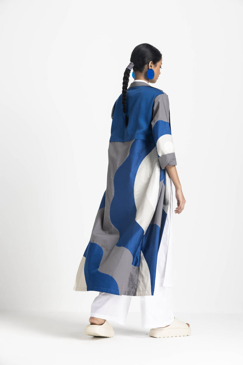 FLORAL APPLIQUE JACKET - ELECTRIC BLUE poplin by THREE in blue color for women in Singapore