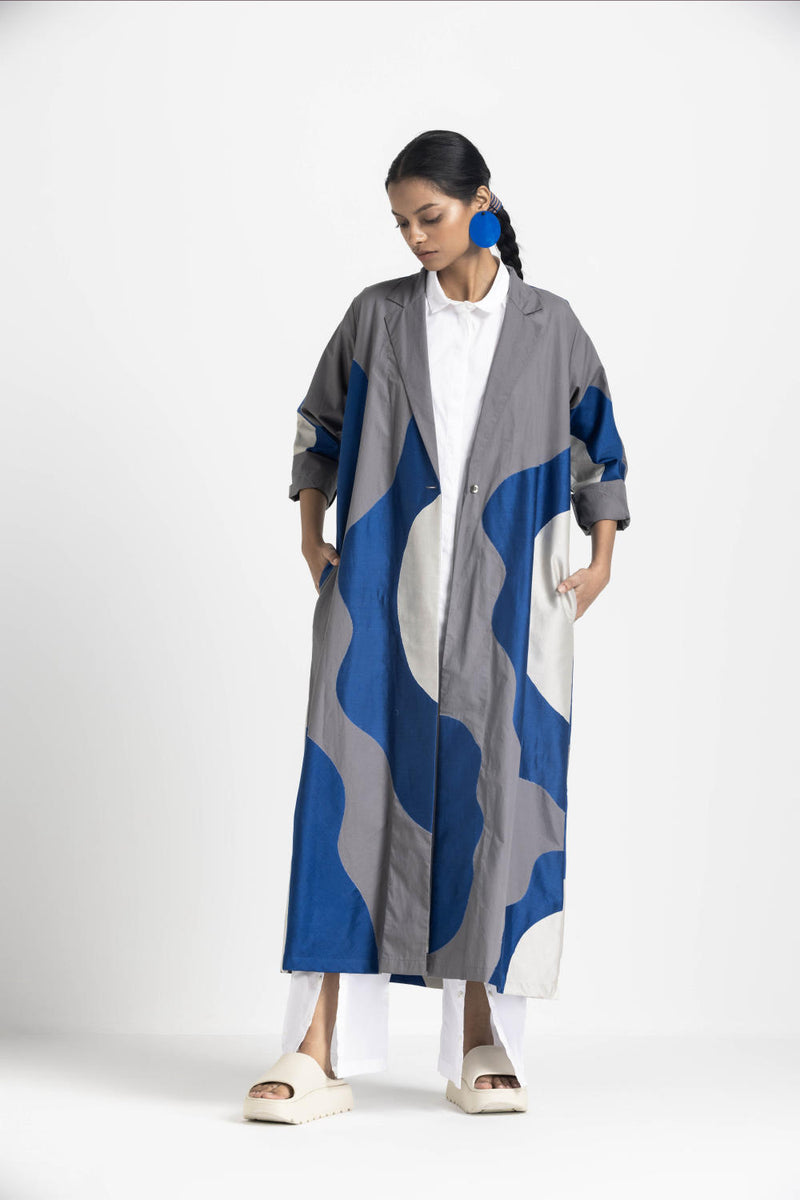 FLORAL APPLIQUE JACKET CO ORD (SET OF 3) - WHITE poplin by THREE in blue color for women in Singapore