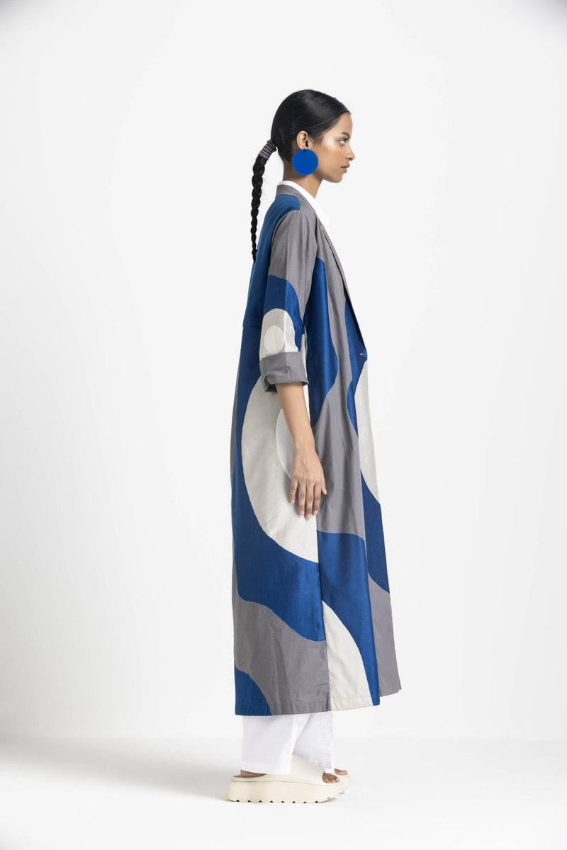 FLORAL APPLIQUE JACKET - ELECTRIC BLUE poplin by THREE in blue color for women in Singapore