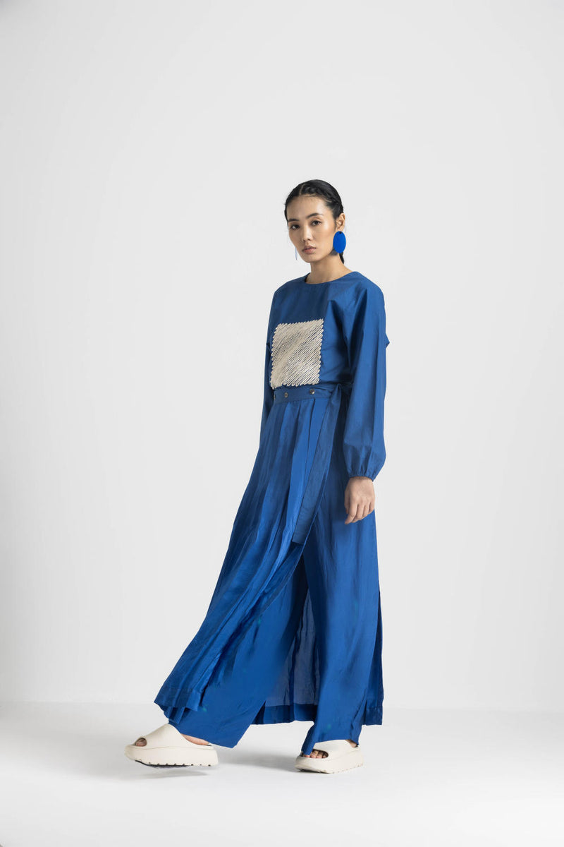 SQUARE TOP CO ORD - ELECTRIC BLUE poplin by THREE in blue color for women in Singapore