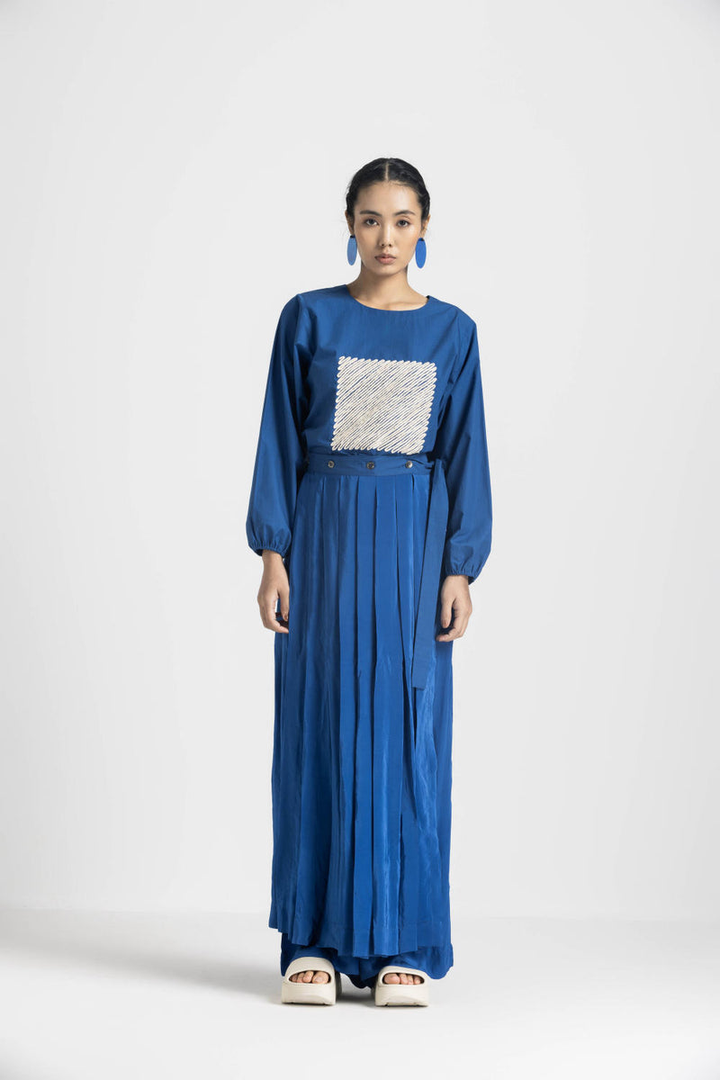 SQUARE TOP CO ORD - ELECTRIC BLUE poplin by THREE in blue color for women in Singapore