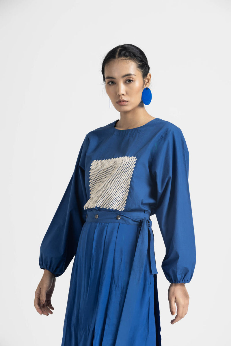 SQUARE TOP CO ORD - ELECTRIC BLUE poplin by THREE in blue color for women in Singapore