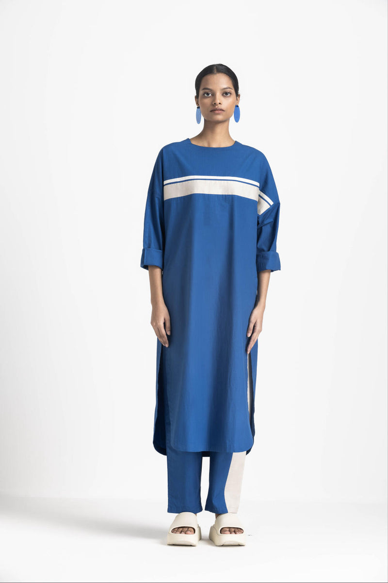 LONG JUMPER CO ORD - ELECTRIC BLUE poplin by THREE in blue color for women in Singapore