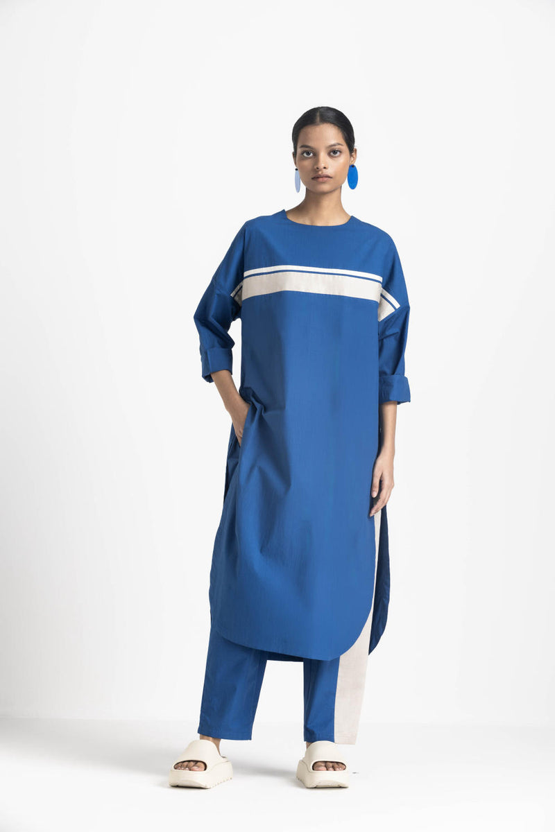 LONG JUMPER CO ORD - ELECTRIC BLUE poplin by THREE in blue color for women in Singapore
