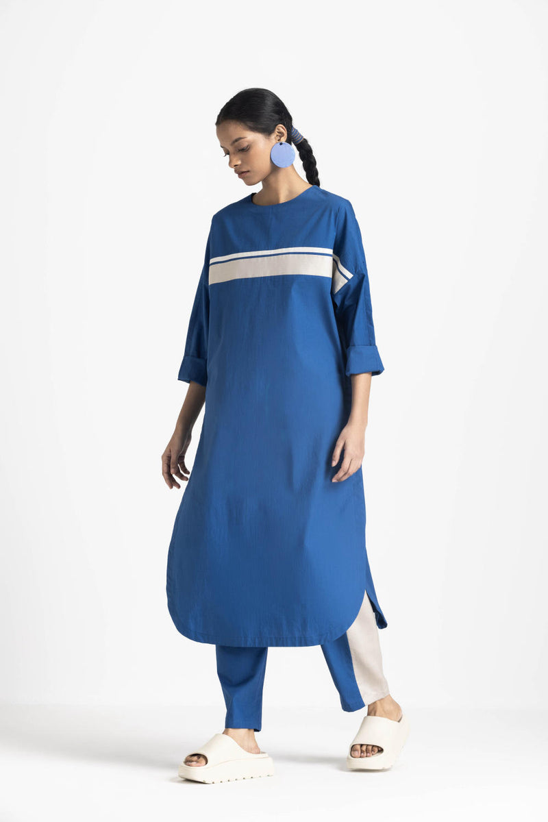 LONG JUMPER CO ORD - ELECTRIC BLUE poplin by THREE in blue color for women in Singapore