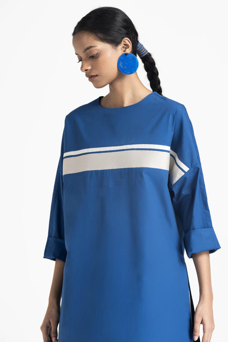 LONG JUMPER CO ORD - ELECTRIC BLUE poplin by THREE in blue color for women in Singapore
