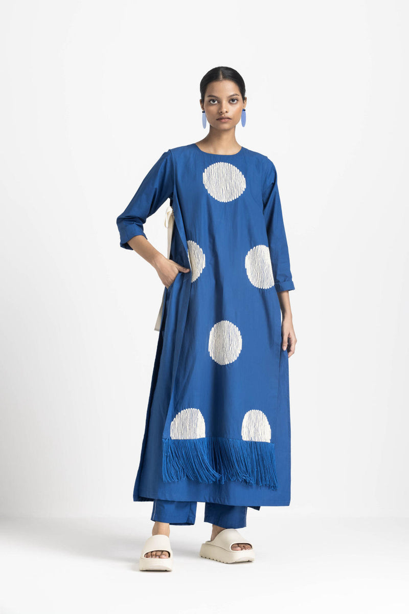 SIDE TIE OVERLAY TUNIC CO ORD - ELECTRIC BLUE poplin by THREE in blue color for women in Singapore