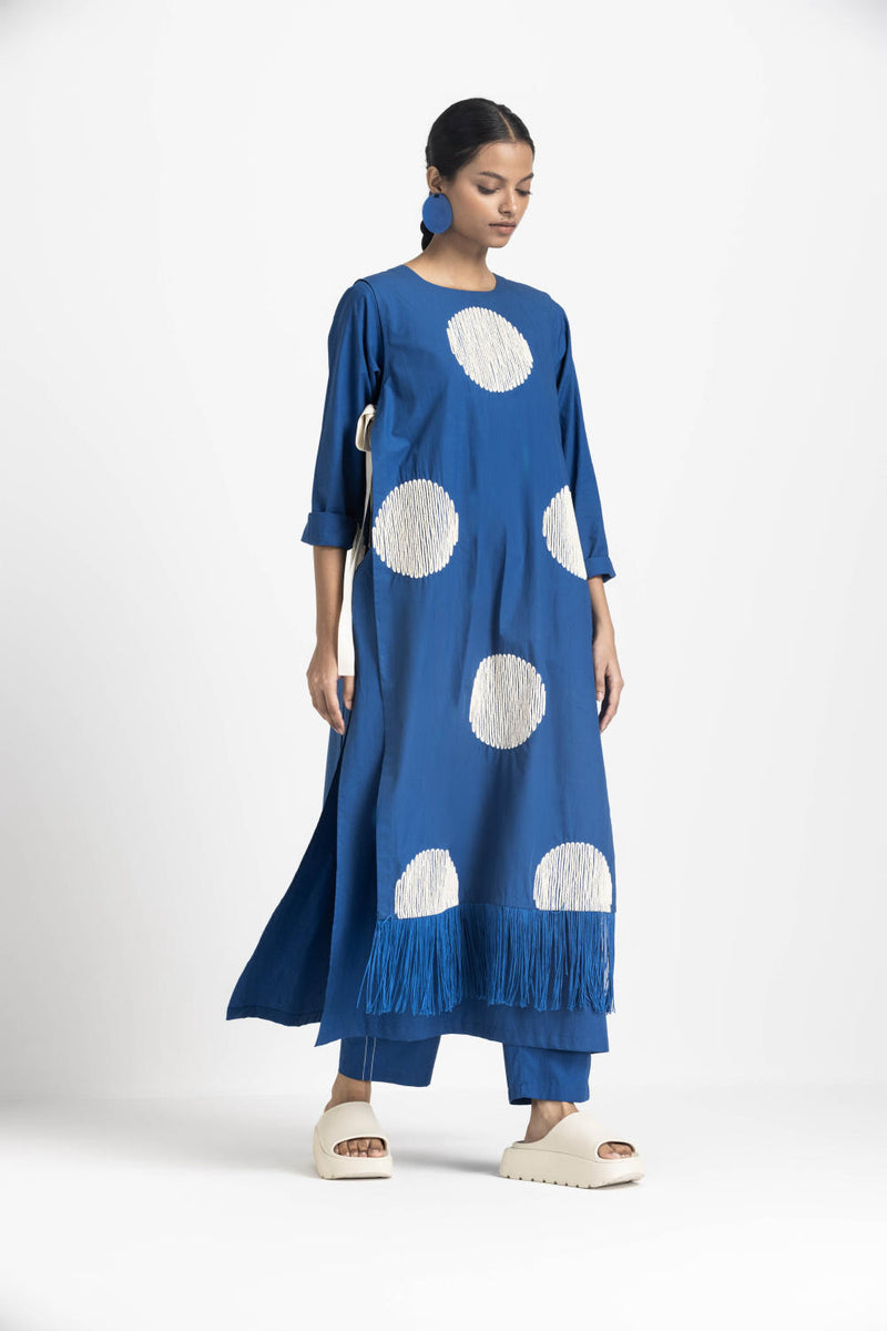 SIDE TIE OVERLAY TUNIC CO ORD - ELECTRIC BLUE poplin by THREE in blue color for women in Singapore