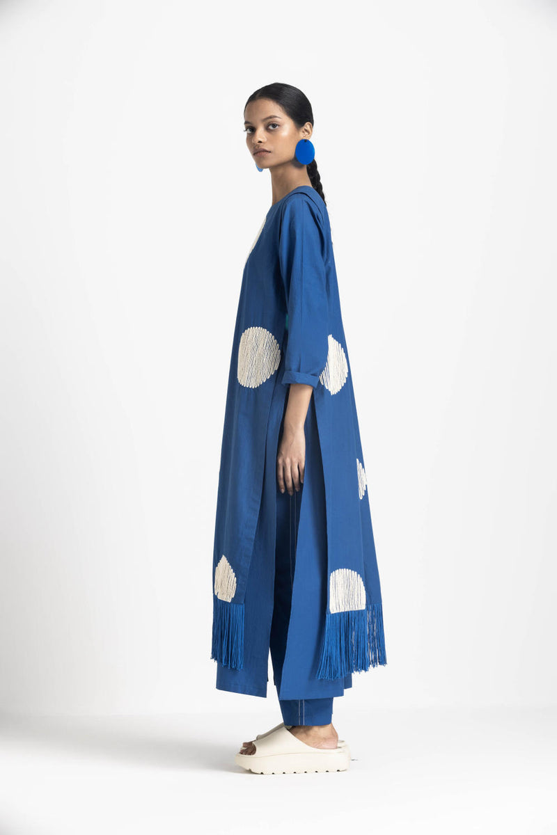 SIDE TIE OVERLAY TUNIC - ELECTRIC BLUE poplin by THREE in blue color for women in Singapore